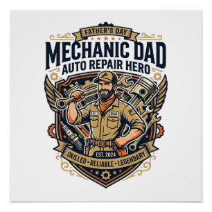 Póster Camisa do Dia dos Pais Mecânico Pai Engraçado Pres