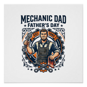 Póster Camisa do Dia dos Pais Mecânico Pai Engraçado Pres