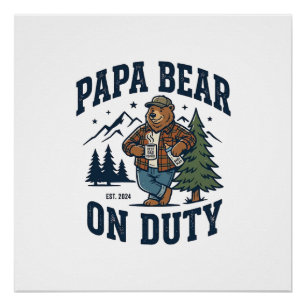 Póster Camisa do Dia dos Pais Papai Urso em Serviço Anima