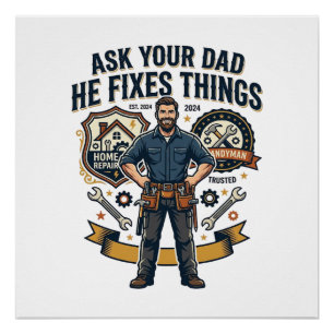 Póster Camisa do Dia dos Pais Pergunte ao seu Pai Ele con