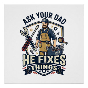 Póster Camisa do Dia dos Pais Pergunte ao seu Pai Ele con