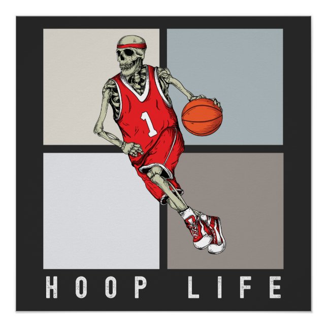 Póster Camisa do esqueleto | Design de basquete de Hallow (Frente)