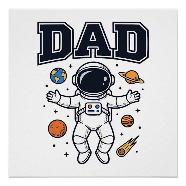Póster Camisa do Papai Astronauta Espaço Vetor Design_1 (Frente)