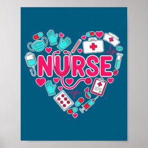 Poster Camisa Enfermeira Coração Estetoscópio Ícones Médi