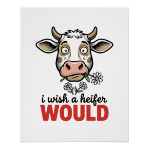 Póster Camisa engraçada de novilha com desenho de gravura