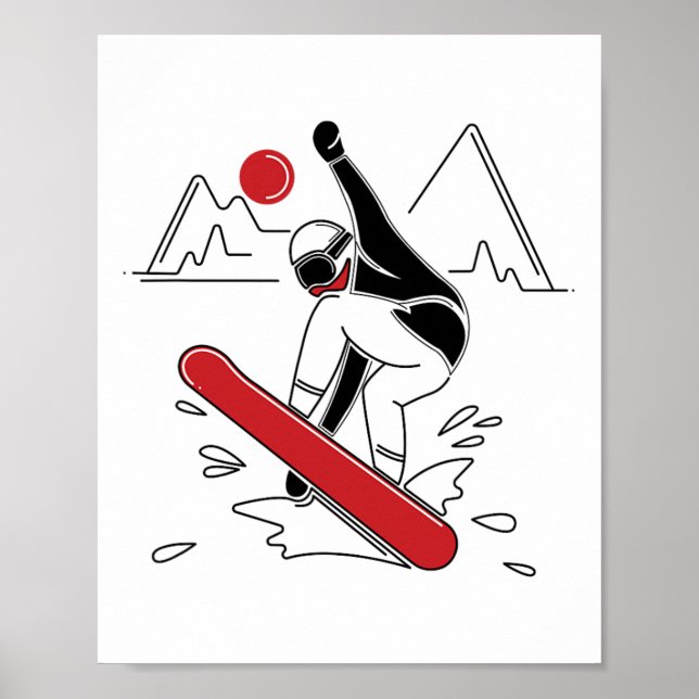 Poster Camisa Engraçada De Snowboard - Borda De Neve - Pá (Frente)