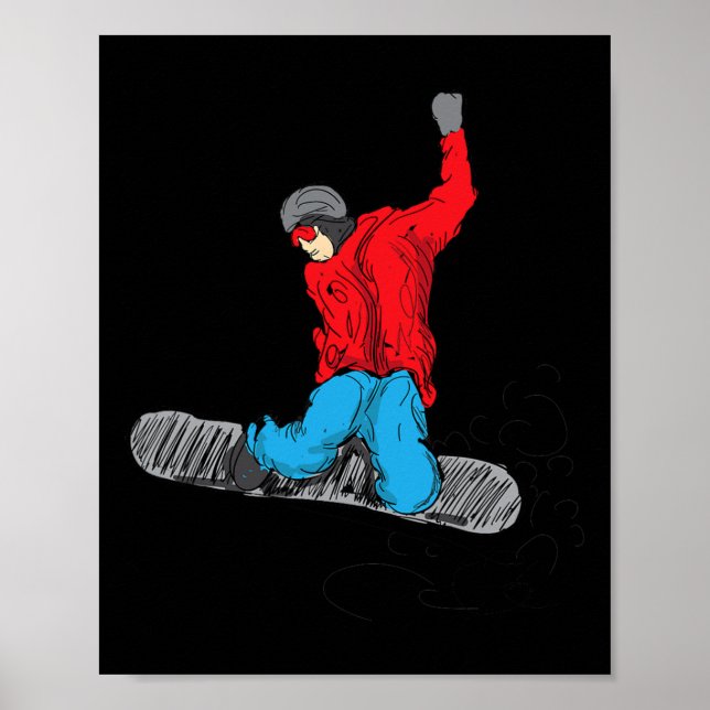 Poster Camisa Engraçada De Snowboard - Borda De Neve - Pá (Frente)
