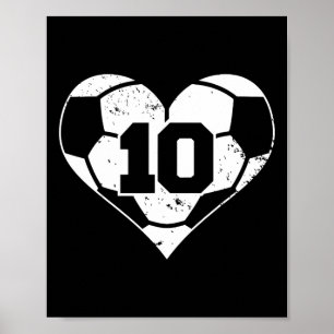 Poster Camisa engraçada do número 10 de futebol Coração d