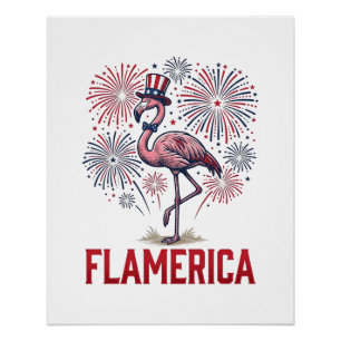 Póster Camisa Flamerica Flamingo Patriótica Vintage Desig