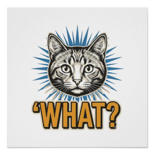 Póster Camisa gráfica vintage engravada 'O QUÊ_' Gato eng
