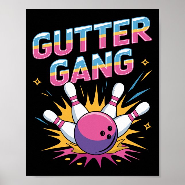 Poster Camisa Gutter Gang Camisas Engraçadas de Boliche L (Frente)