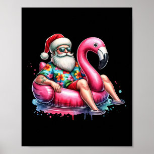 Poster Camisa Havaiana Papai Noel Flamingo Boia Natal Em