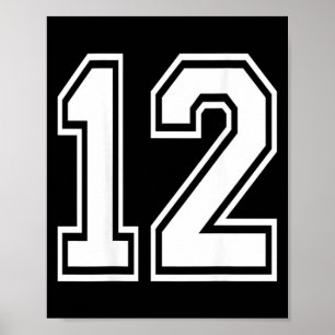 Poster Camisa Número 12 Jogador de Esportes Número Costas