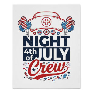 Póster Camisa Patriótica da Equipe Noturna do 4 de Julho