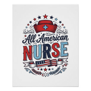 Póster Camisa Patriótica Vintage Enfermeira Americana_