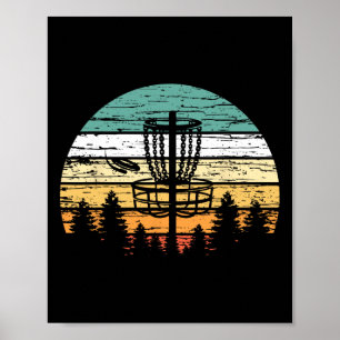 Poster Camisa Retro de Disc Golf, Pôr do Sol Vintage Fris