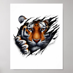 Poster Camisa Retro Espírito Face do Tigre Design Pé do T