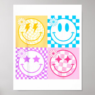 Poster Camisa Retro Feliz Cara Xadrez Padrão Sorriso Rost