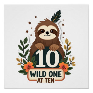 Póster Camisa Sloth Vintage Wild One de Aniversário de 10