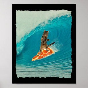 Poster Camisa Surf Cat Gatinho Montando Uma Onda Com Uma 