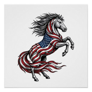 Póster Camisa Vetorial Cavalo Empinado Patriota Vintage D