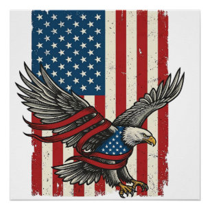 Póster Camisa Vetorial Patriótica Vintage Eagle Flag_1