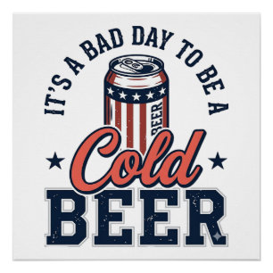 Póster Camisa Vetorial Vintage de Cerveja Fria Patriótica