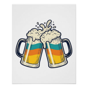 Póster Camisa Vetorial Vintage Rainbow Beer Mug Cheers_1