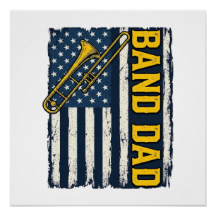 Póster Camisa Vintage da Bandeira Americana do Trombone d