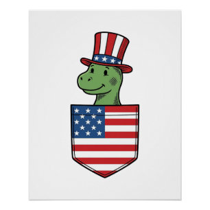 Póster Camisa Vintage de Bolso de Dinossauro Patriótico D