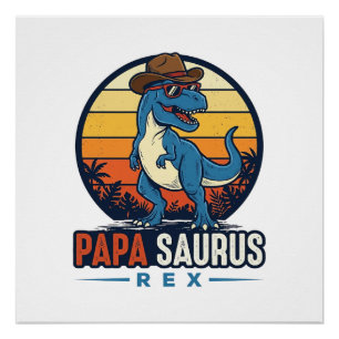 Póster Camisa Vintage de Dinossauro Cowboy Papa Saurus Re
