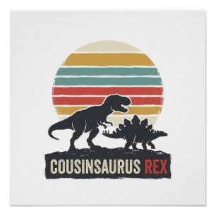 Póster Camisa Vintage de Dinossauro Engraçado Cousinsauru