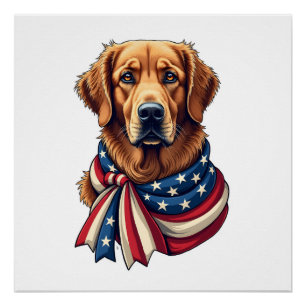 Póster Camisa Vintage do Old Glory Golden Retriever 2