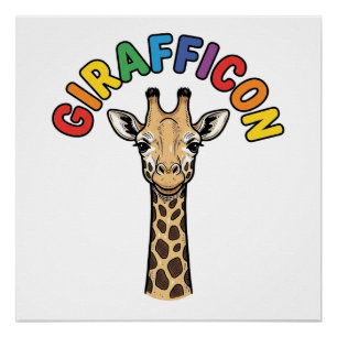 Póster Camisa Vintage Girafa Ícone Design de Animal Fofo_