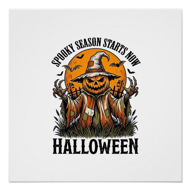 Póster Camisa Vintage Halloween Espantalho Abóbora Bruxa_ (Frente)