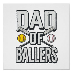 Póster Camisa Vintage Pai de Atletas de Softbol e Beisebo