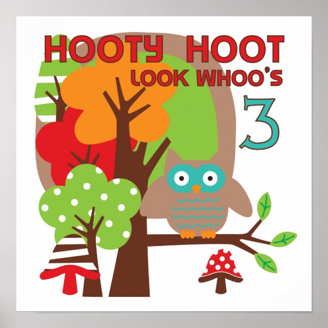 Poster Camisas de aniversário de 3 anos de coruja e prese (Frente)