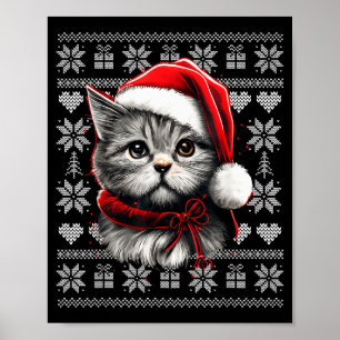Poster Camisas engraçadas de Natal de gato para homens e