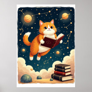 Poster Camiseta Adesiva Gato Minhoca Cósmico Espaço Leitu