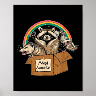 Poster Camiseta Adote Um Gato De Rua Fun Opossum Guaxinim