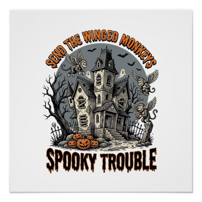 Póster Camiseta Assustadora do Halloween dos Macacos Alad (Frente)