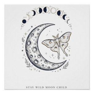 Póster Camiseta Celestial Stay Wild Moon Child   Lua Boho