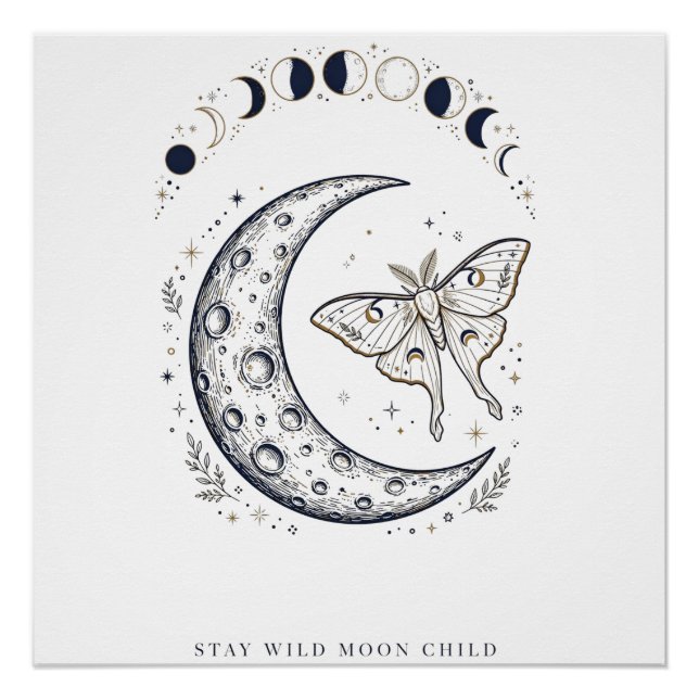Póster Camiseta Celestial Stay Wild Moon Child | Lua Boho (Frente)