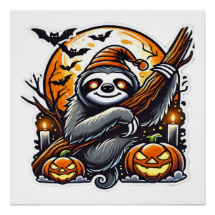 Póster Camiseta Clássica de Halloween de Preguiça Noturna