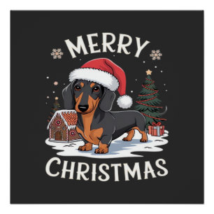 Póster Camiseta Clássica de Natal Alegre Dachshund