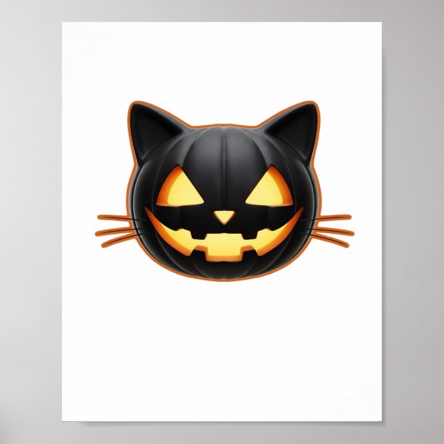 Poster Camiseta Clássica do Gato Negro Jack o'Lantern Emo (Frente)