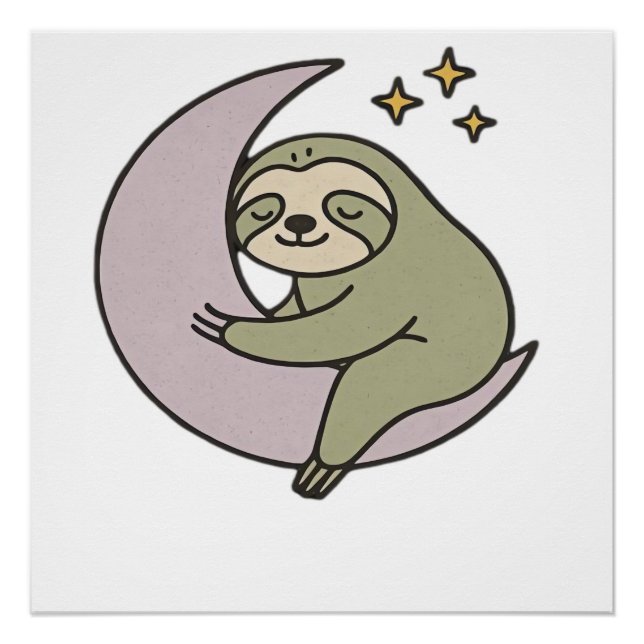 Póster Camiseta Clássica Moon Sloth (Frente)