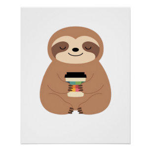 Póster Camiseta Clássica Sloth Coffee Time