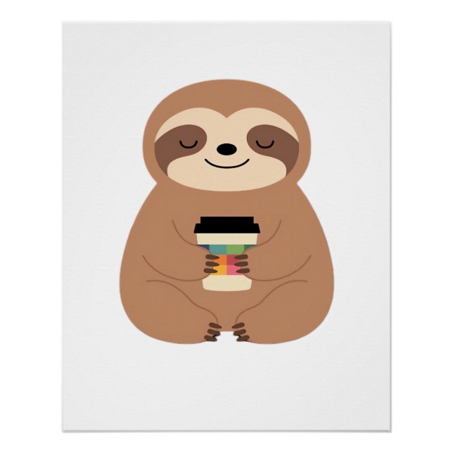 Póster Camiseta Clássica Sloth Coffee Time (Frente)