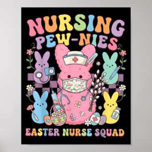 Poster Camiseta da Equipe de Enfermagem Coelhinho Retrô d